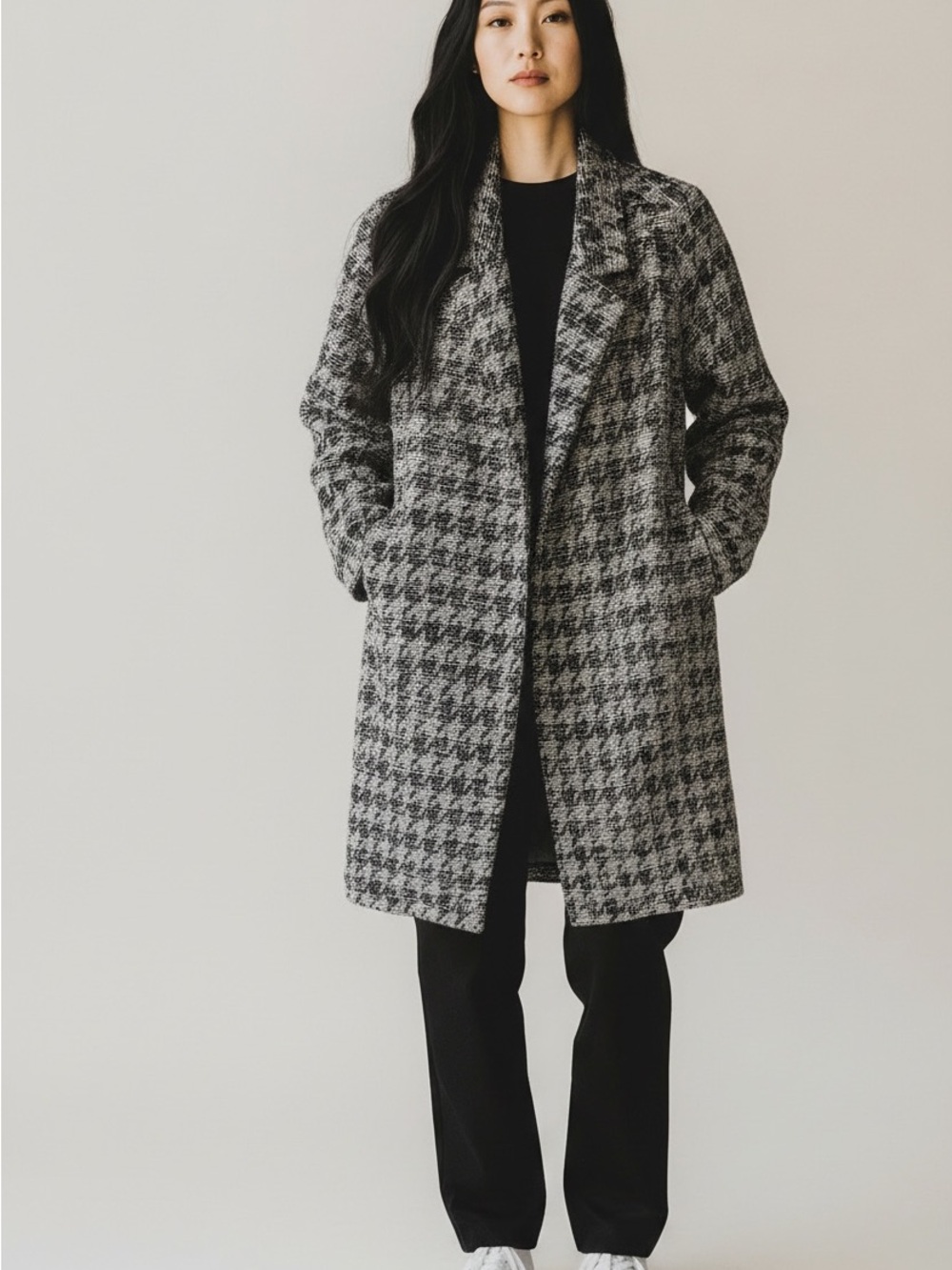 MELLODAY Gray & Black Houndstooth Pea Coat